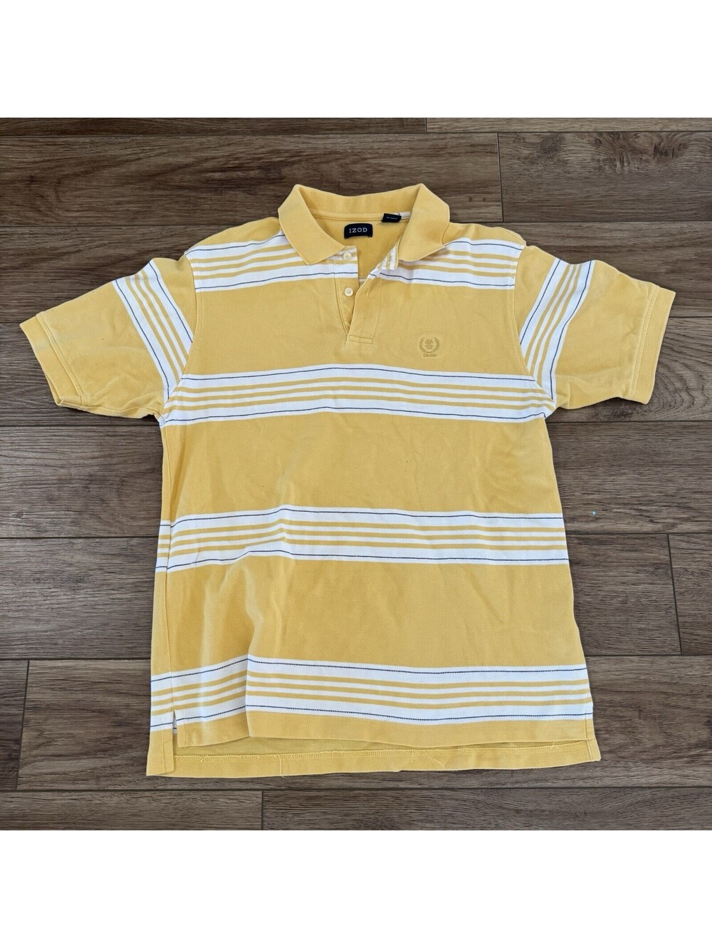 IZOD Mens Medium Yellow White Striped Polo Shirt Preppy